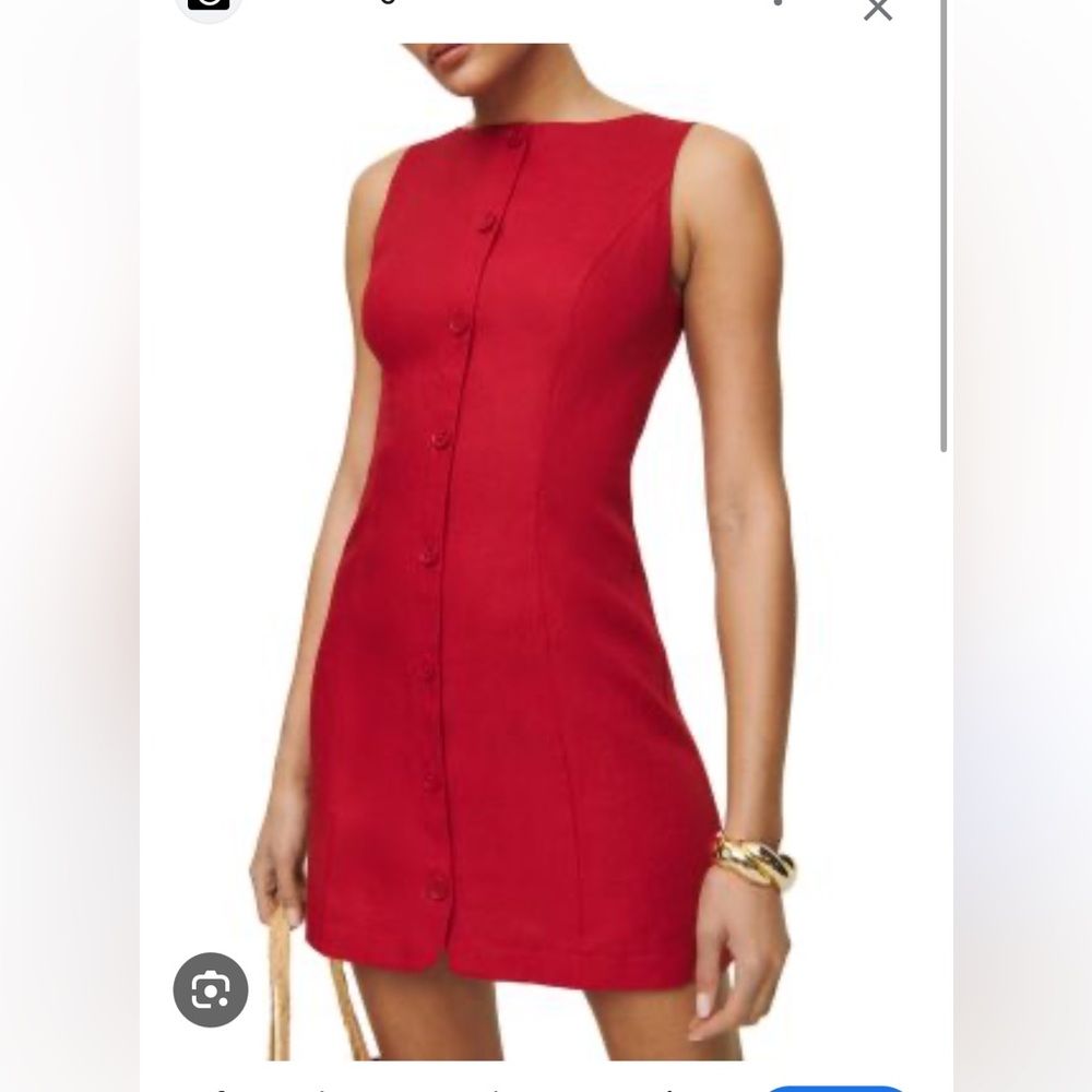 Reformation Red Zarae Linen Dress Buttons